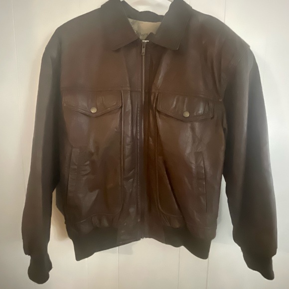Silver Leaf Brown Leather Jacket - Picture 1 of 7